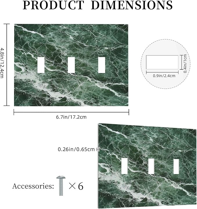 Decorative Switch Plates Forest Marble Dark Green With White Vein 3 Gang Wall Plate Triple Toggle Light Switch Cover Faceplate Electrical Wall Panels For Bathroom Kitchen Decor