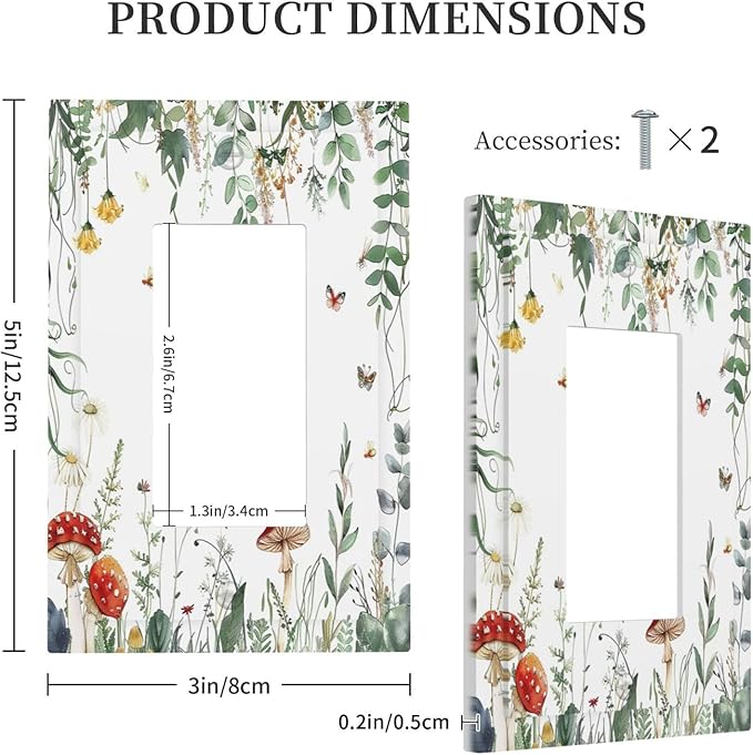 Decorative Outlet Covers Sage Plant Red Mushroom Butterfly Wild Flower 1 Gang Single Rocker Light Switch Cover Plate Wall Plates Gfci Faceplate For Bed Room Kids Room Decor