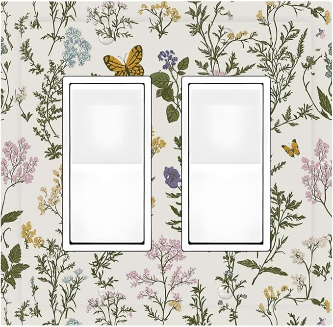 Decorative Outlet Covers Vintage Colorful Flowers Butterfly Floral 2 Gang Double Gfci Rocker Electrical Wall Panels Light Switch Cover Plate For Bed Room Living Room Decor
