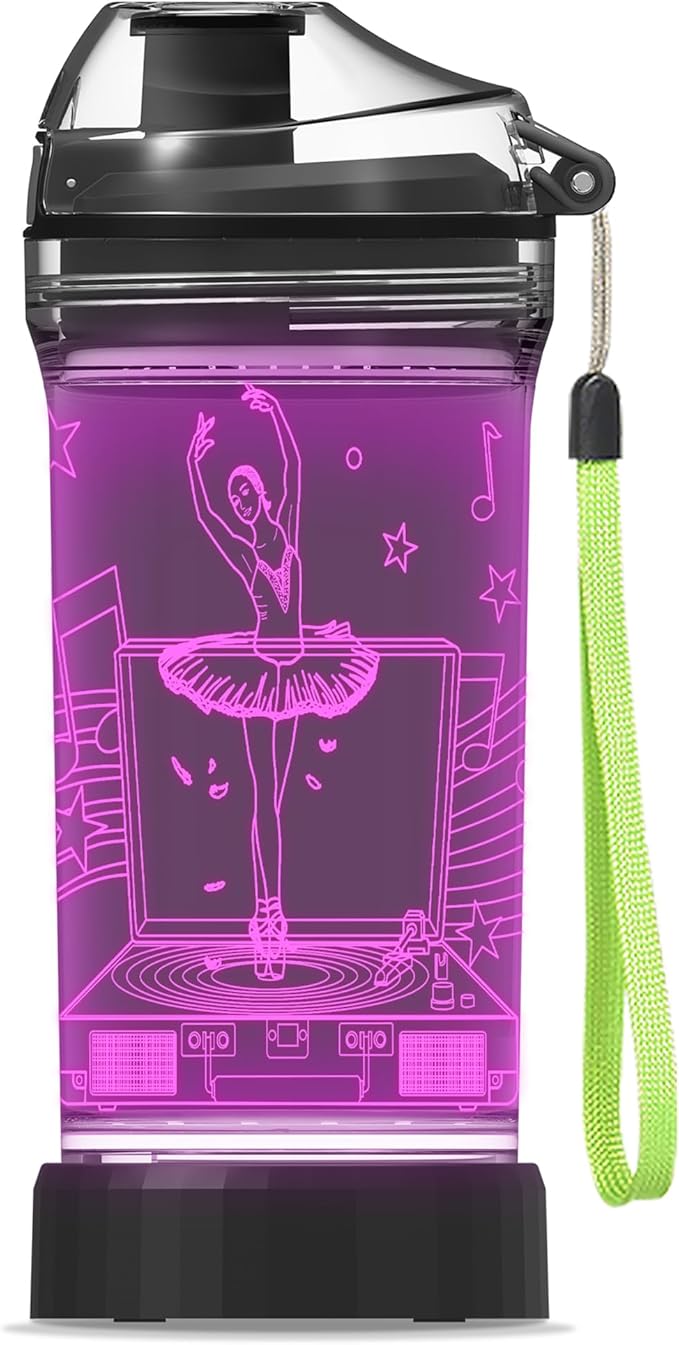 YuanDian Light Up Kids Water Bottle with 3D LED Light- 14 OZ Tritan BPA Free Eco-Friendly - 7 Color Light Cool Drinking Cups Gift for School Kids Girl Child (Ballet)