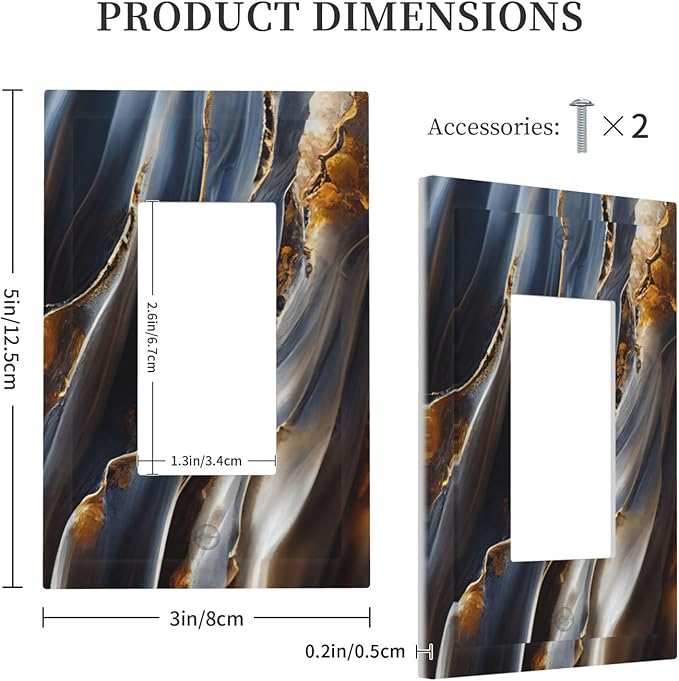Gradient Abstract Ripple Blue Gold Marble Printed 1 Gang Rocker Light Switch Covers Single Decora Outlet Wall Plate Decorative Switchplate Faceplate GFCI for Kitchen Bathroom Bedroom Decor