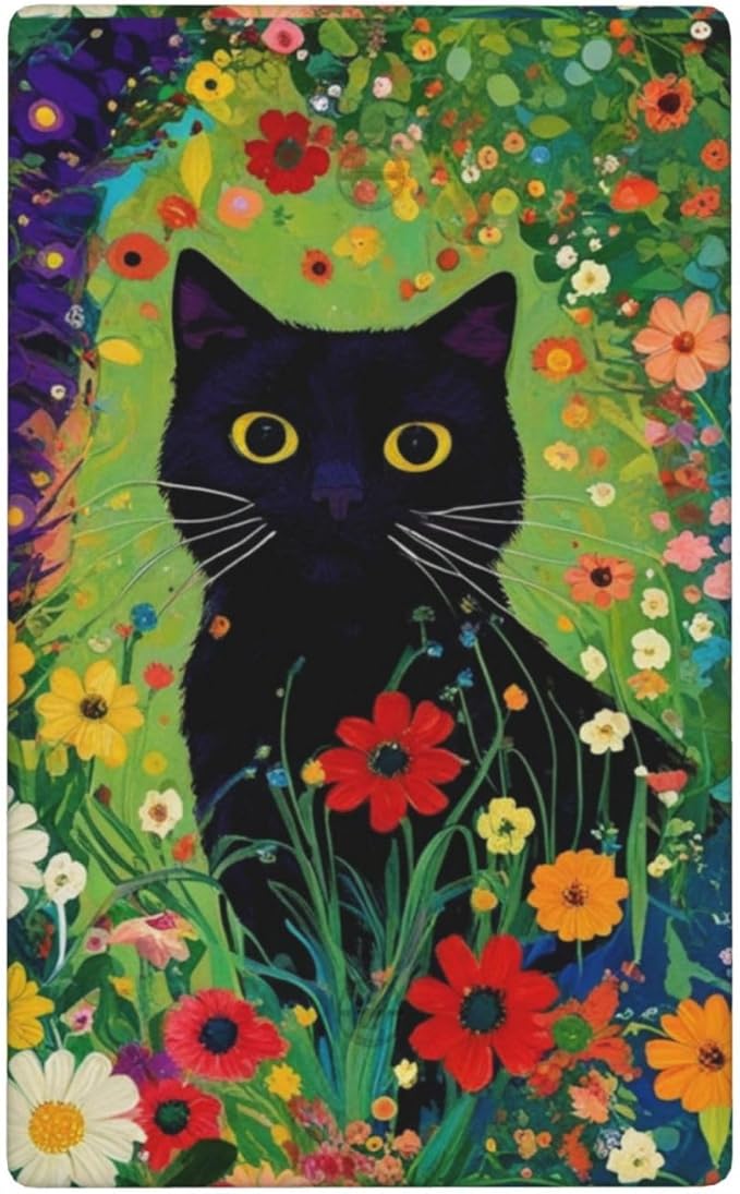 Decorative Art Light Switch Covers BlackCat&Flowers 1 Gang No Device Blank Switchplate Electrical Faceplate for Home Decor