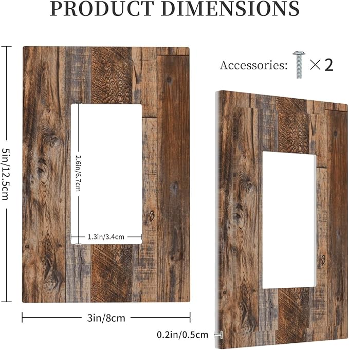 Vintage Board Rustic Brown Wood Texture Decorative Outlet Covers 1 Gang Single Rocker Light Switch Cover Plate Wall Plates GFCI Faceplate for Farmhouse Home Decor