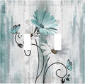 Teal Daisy Vintage Flower Butterfly Rustic Wood Print Decorative Switch Plates 2 Gang Double Toggle Outlet Light Switch Cover Wall Plate Electrical Faceplate for Farmhouse Home Decor