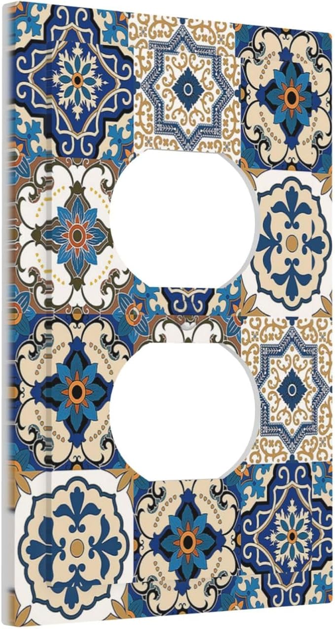 Outlet Covers Mandala Decorative Tile Talavera Moroccan Tiles 1 Gang Duplex Electrical Receptacle Faceplate Light Switch Cover Wall Plate Decorative Switch Plates for Bedroom living Room