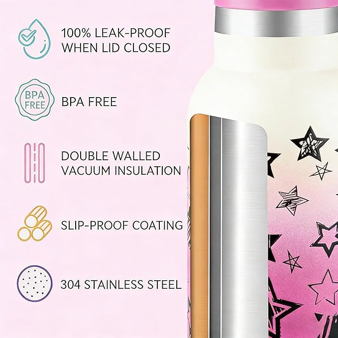 12oz Kids Water Bottle – Insulated Stainless Steel Bottle with Straw Lid, BPA-Free, Leak-Proof, for Toddlers & School Use