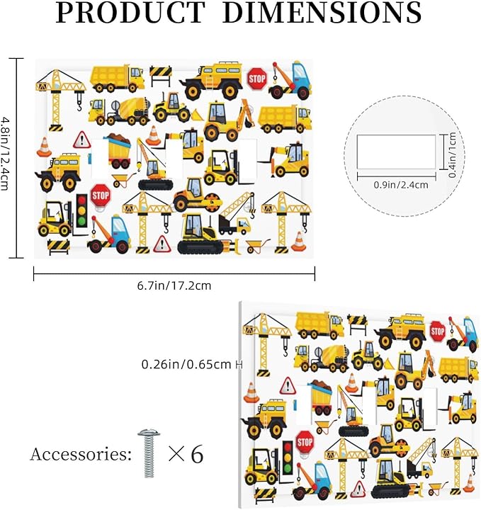 Truck Car Vehicle Transport Decorative 3 Gang Light Switch Cover Cartoon Construction Kids Boys Girls Nursery Bedroom Classroom Triple Toggle Outlet Electrical Switch Socket Plug Face Plate Cover