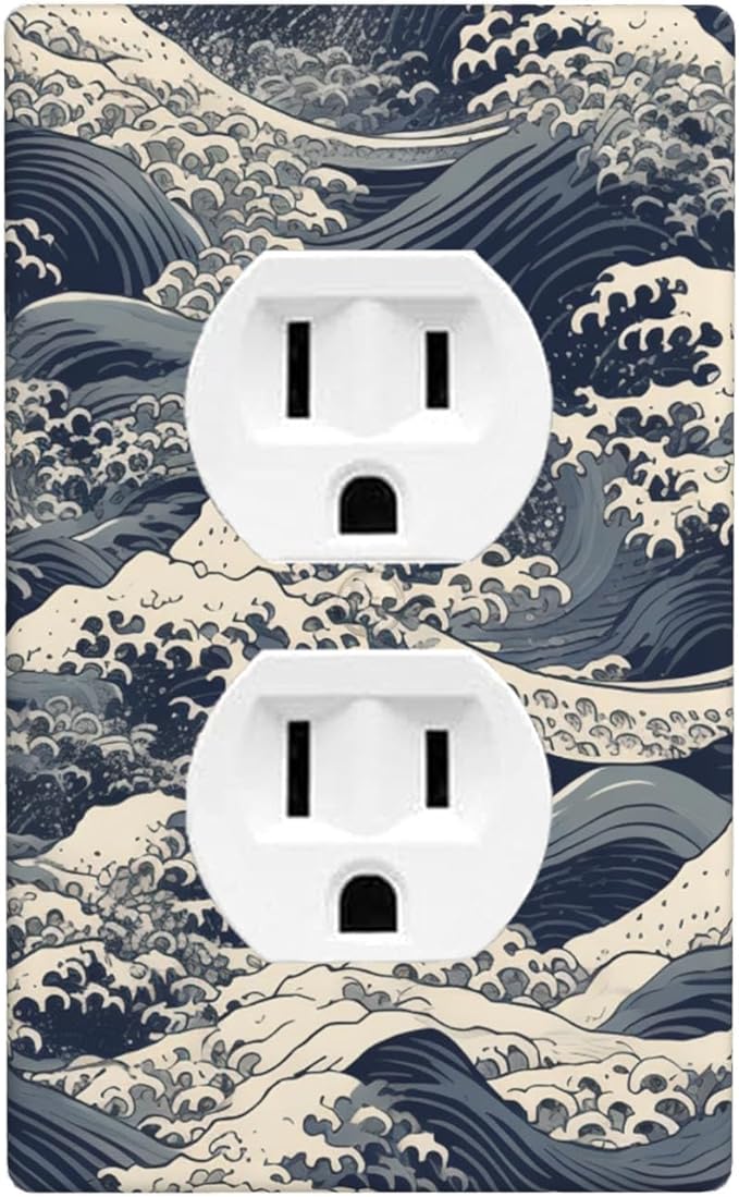 Ocean Waves 1-Gang Duplex Wall Plate, Blue Sea Wave Coastal Outlet Cover Decorative Faceplate for Beach House, Bathroom & Coastal Home