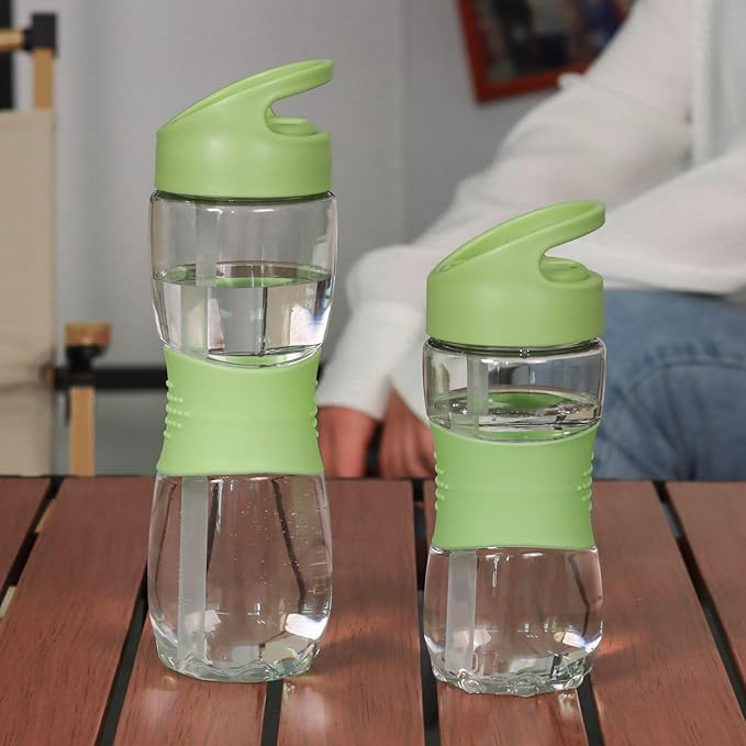 Sivaphe Clear Water Bottle with Straw 18 oz Portable Tritan Transparent Sports Drinking Bottle for School Girls Boys Green