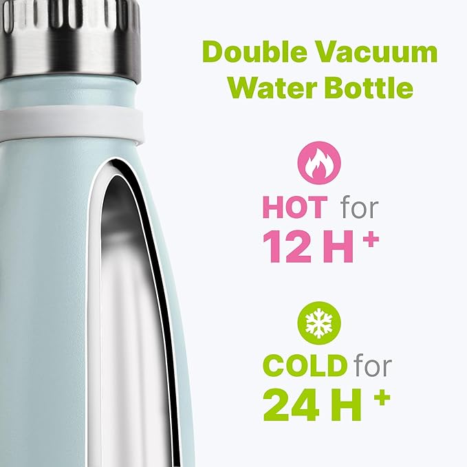 Kids Water Bottle-9 oz Stainless Steel Vacuum Insulated Small Water Bottle for Kids,Cola Shape Sports Water Flask Leak Proof (Baby Blue)