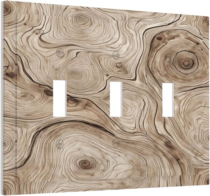 Tree Annual Rings Burl Texture Brown Wood Grain Print Decorative Switch Plates 3 Gang Wall Plate Triple Toggle Light Switch Cover Faceplate Electrical Wall Panels for Farmhouse Bedroom Decor