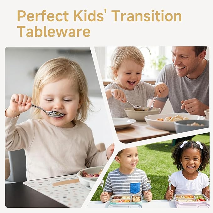KINGSTONE 6 Pieces Toddler Utensils Set, 18/10 Stainless Steel Kids Silverware, 3 Forks & 3 Spoons, Food-Grade, Construction, Digger & Dump Truck Dishes, Dishwasher Safe for Self-Feeding
