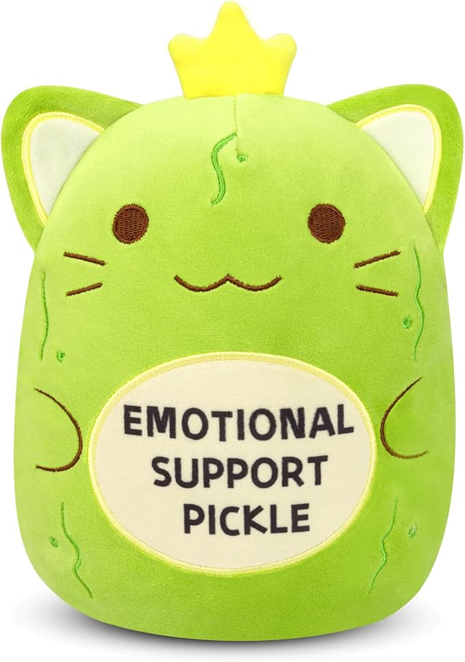 Pickle Cat Stuffed Animal - Emotional Support Pickle,Cute Emotional Support Cat Plush,Soft Green Kitten Plush Toy Pickle Gifts for Family Friends Kids Boys Girls,Room Home Decor