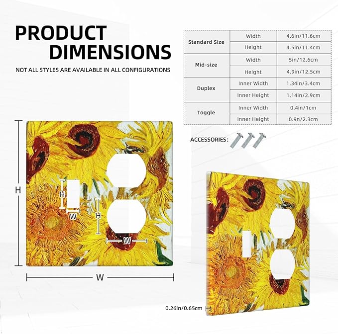 Rustic Sunflower Oil Painting Vintage Flowers Wallplates 1 Toggle 1 Duplex Switch Plate Electrical GFCI Faceplate Decorative Light Switch Covers for Bed Room Living Room Decor