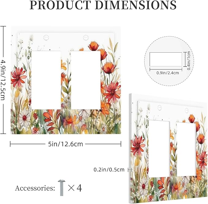 Watercolor Wild Flower Floral Daisy Plant Decorative Outlet Covers 2 Gang Double GFCI Rocker Electrical Wall Panels Light Switch Cover Plate for Bedroom Living Room Decor