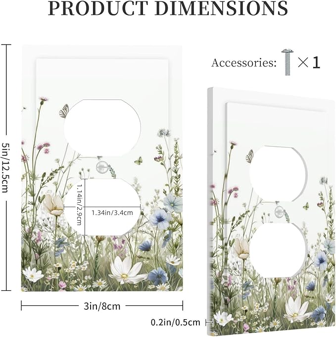 Colorful Wildflowers Daisy Plant Butterfly Floral Outlet Covers 1 Gang Duplex Light Switch Cover Decorative Switch Plates Electrical Receptacle Faceplate Wall Plate for Bed Room Living Room Decor