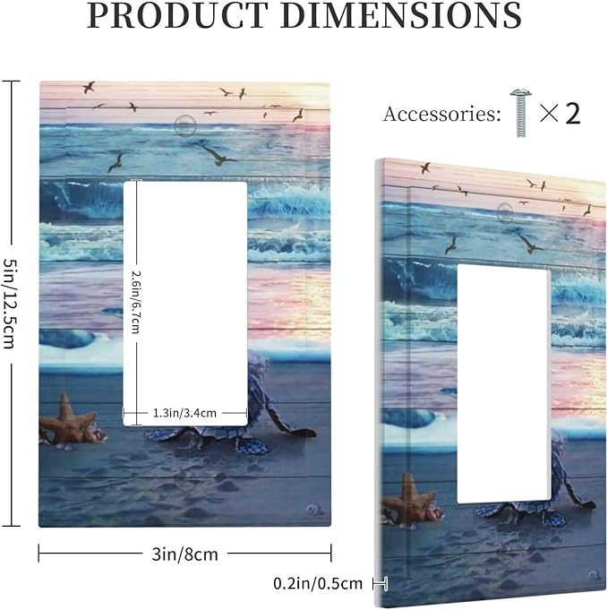 Beach Wave Sea Ocean Blue Green Turtle Coastal Starfish 1 Gang Single Decorator/Rocker Wall Plate Light Switches GFCI Electrical Device Face Switchplate Plug Cover for Dimmers, Receptacle, USB Outlet