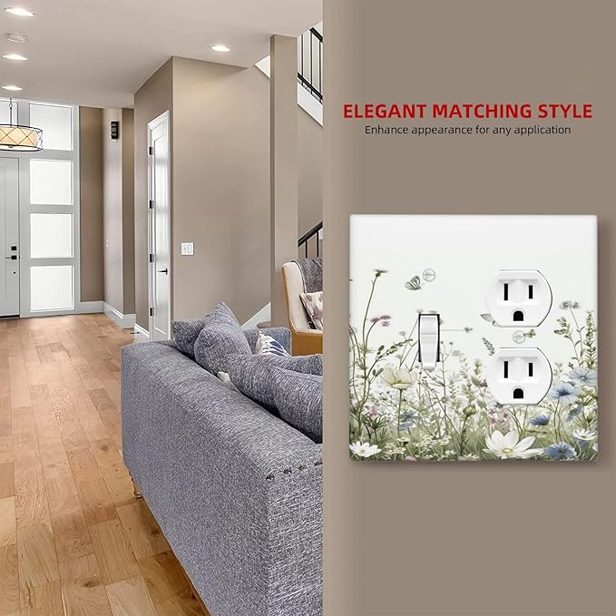 Colorful Wildflowers Daisy Plant Butterfly Floral Wallplates 1 Toggle 1 Duplex Switch Plate Electrical GFCI Faceplate Decorative Light Switch Covers for Bed Room Living Room Decor