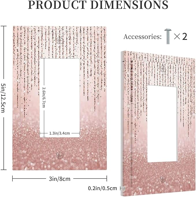 Pink Glittery Bling Single Rocker Light Switch Cover Decorative 1 Gang Decor Wall Switch Plate Electrical Faceplate for Glam Teen Girl Bathroom Bedroom Home Living Room Decor 5" x 3