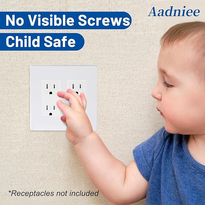 Screwless Decorator Wall Plates, 2-Gang Decorative Outlet Covers, Standard Size 4.68" x 4.74" Switch Plate and Hidden Screw Faceplate (10 Pack, Gloss White)