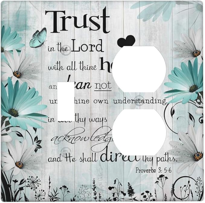 Rustic Teal Daisy Bible Verse Wooden Inspirational Quote Wallplates 1 Toggle 1 Duplex Switch Plate Electrical GFCI Faceplate Decorative Light Switch Covers for Bedroom Living Room Decor