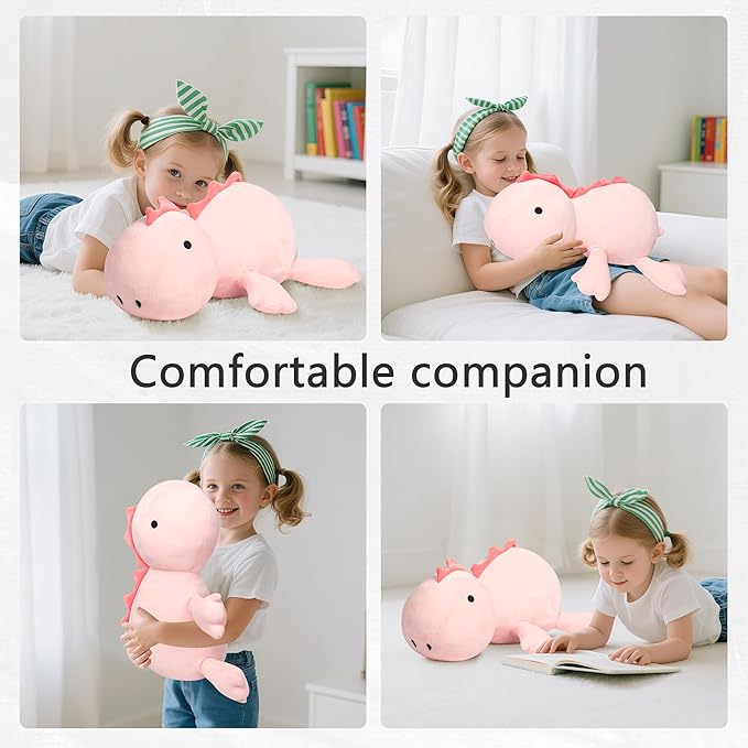 IdeaMeme 22" 3.5 lbs Weighted Dino Stuffed Toys, Cute Animals Plushie Dolls Pillow Gifts for Kids Adults (Pink)