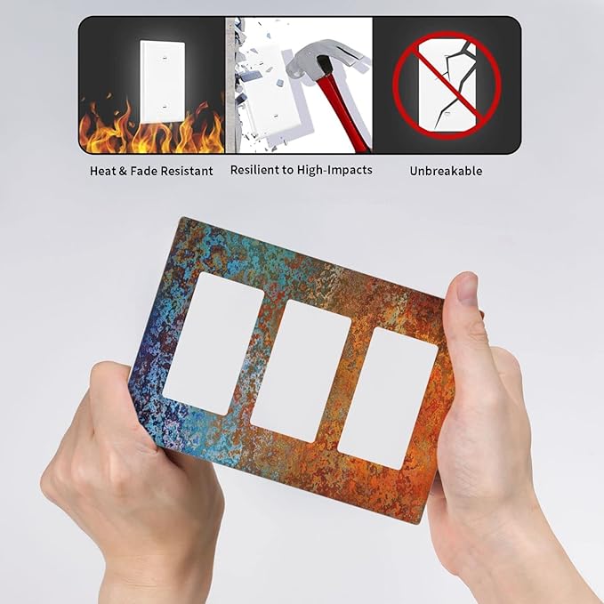 Decorative Switch Plate Covers Vintage Copper Rust 3 Gang Triple Rocker Decora Light Switch Cover Red Celestial Blue Flatprint Outlet Wall Plate Electrical Faceplate GFCI for Bathroom Decor