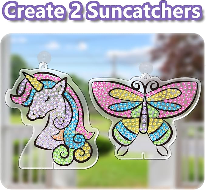 WAHFNG Gem Art, Diamond Art Kids Painting Kit -Make Your Own Stickers,Keychains & Suncatchers - Arts and Crafts for Girls and Boys Ages 6-12 - Best Gift Ideas for Age 6, 7, 8, 9, 10,11,12 Years Old