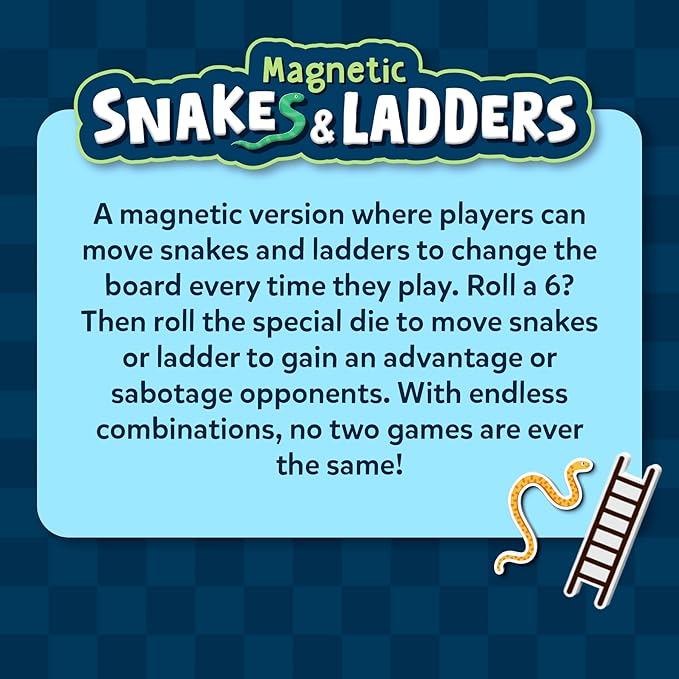 Skillmatics Snakes & Ladders - Magnetic & Customizable Board Game with a Twist, Classic Strategy Game for Family Game Night, Travel Toy & Gift for Boys, Girls, Teens & Adults, 2-5 Players