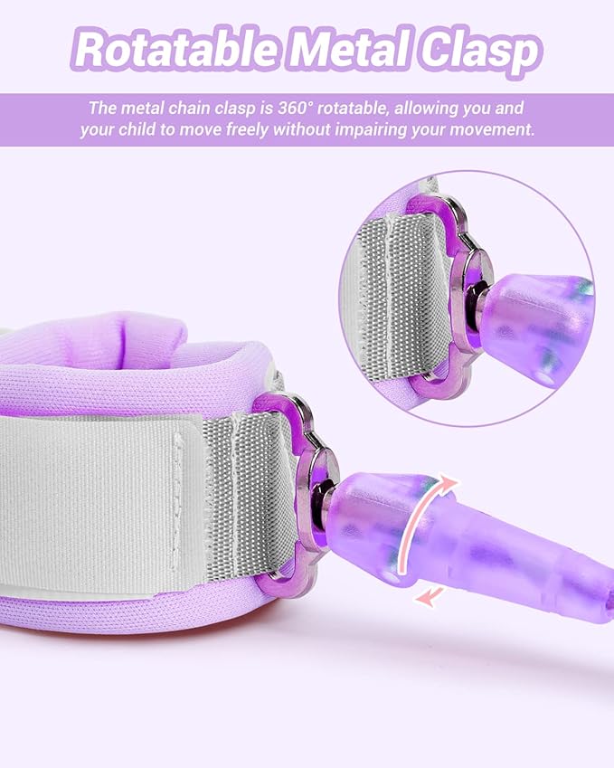 Dr.meter Anti Lost Wrist Link, 2 Pack Toddler Safety Leash with Key Lock, Reflective Child Walking Harness - Dual 8.2ft Length Blue & Purple Kids Leash for Store Mall Airport Theme Park Trip