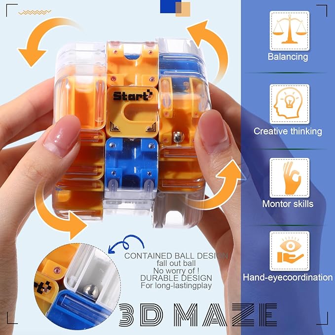 1 Sets Large Labyrinth 3D Maze Cube Puzzle Maze Game Gravity 3D Puzzle Cube Brain Teaser Ball Games for Kids Education Sensory Toys Gift for Adults (Classic,Blue)
