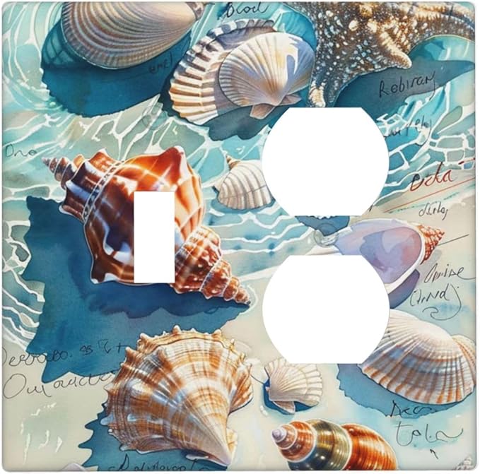 Wallplates Ocean Waves Starfish Conch Scallop Shell 1 Toggle 1 Duplex Switch Plate Electrical Gfci Faceplate Decorative Light Switch Covers For Kids Room Nursery Decor