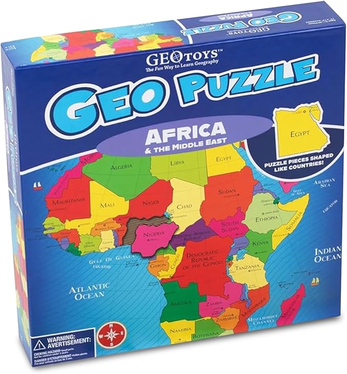 GeoToys GeoPuzzle, Africa and Middle East Jigsaw Puzzles, 65 Pc Map Puzzle, Geography Game, Educational Games & Kids Learning Activities, Puzzle Gifts for Children Ages 6-9, Fun Learning Toys for Kids
