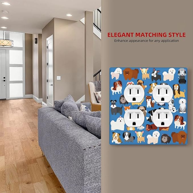 Cute Animal Dogs Puppy Decorative Outlet Cover Double Duplex Light Switch Plate Cover Electricity Receptacles Plates For Home Kitchen Living Bedroom 4.6 * 4.5