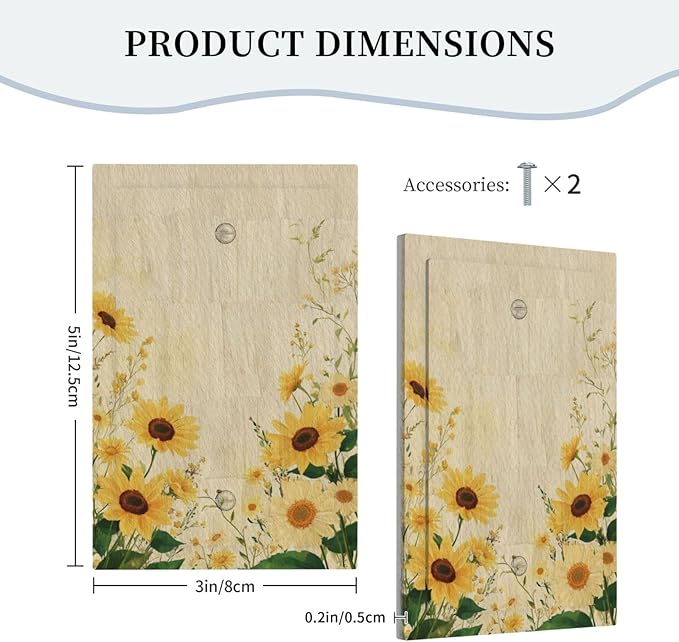 Decorative Blank Wall Plate with Vintage Botanical Sunflower Field Design Single Gang No Device Outlet Covers 1 Gang Light Switch Covers for Nature Yellow Blooms Wall Decor