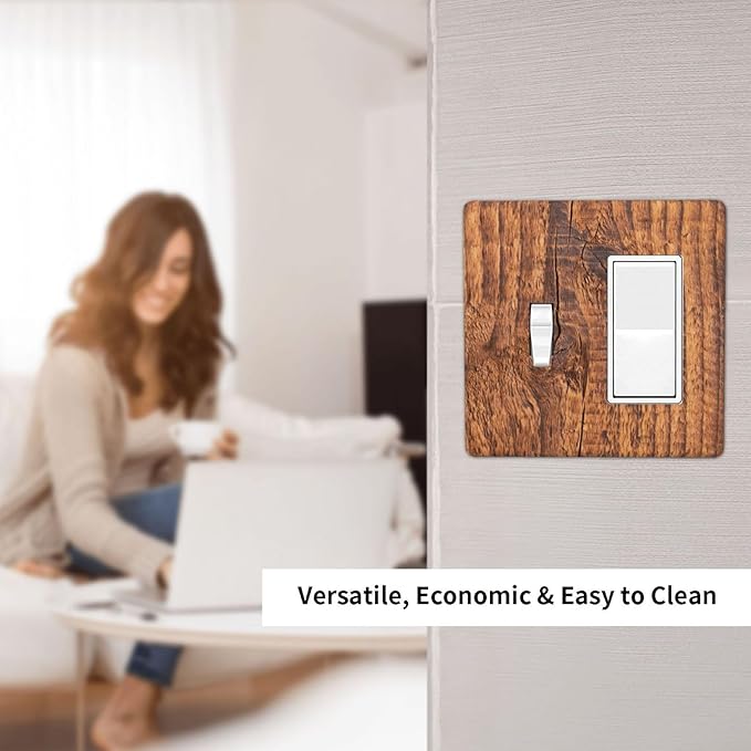 Brown Wood Grain Rustic Natural Burl Print Outlet Covers 1 Toggle 1 Rocker Combination Decorative Wall Plate Electrical Switch Plates Light Switch Cover Plate for Farmhouse Home Decor