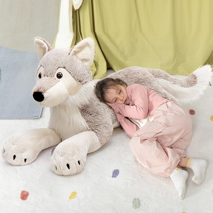 MaoGoLan Large Wolf Stuffed Animal for Boy, Giant Wolf Plush Toy for Girl, Stuffy Coyote for Kid, Realistic Stuffed Coyote Plush Pillow for Birthday Easter Gifts Baby Shower Party Decor, 47 inches