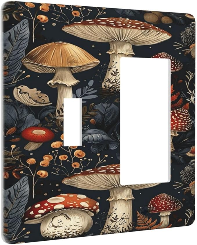 Outlet Covers Vintage Mushroom Floral 1 Toggle 1 Rocker Combo Light Switch Cover Plate Decorative Switch Plate Covers Electrical Wall Plate for Bedroom Kids room Decor