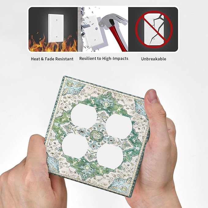 Sage Green Boho Vintage Floral Outlet Covers 2 Gang Double Duplex Decorative Light Switch Covers Electrical Wallplates Socket Faceplate for Bedroom Living Room Decor