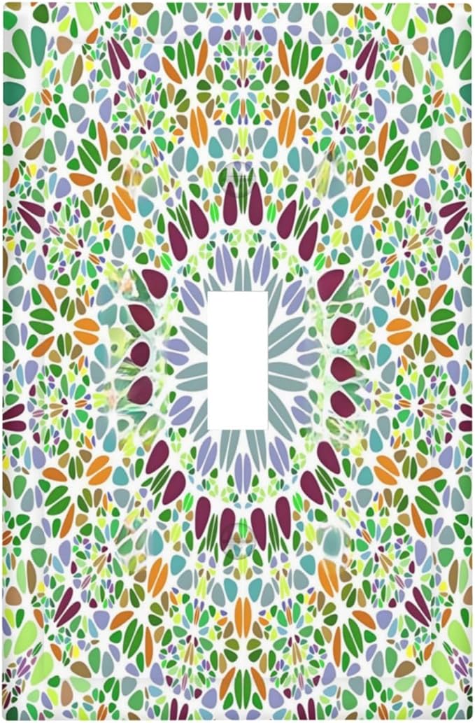 Mandala Flower Abstract Round Mosaic Floral Decorative Light Switch Cover 1 Gang Single Toggle Device Electrical Faceplate Switchplates Decorator Outlet Wall Plate for Bedroom Living Room Decor