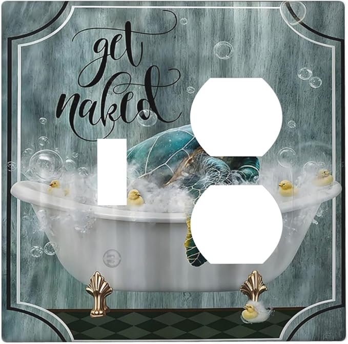Teal Green Sea Turtle Funny Ocean Vintage Tortoise Beach Theme Wallplates 1 Toggle 1 Duplex Electrical Gfci Faceplate Decorative Light Switch Covers Switch Plate for Kids Room Bathroom Decor