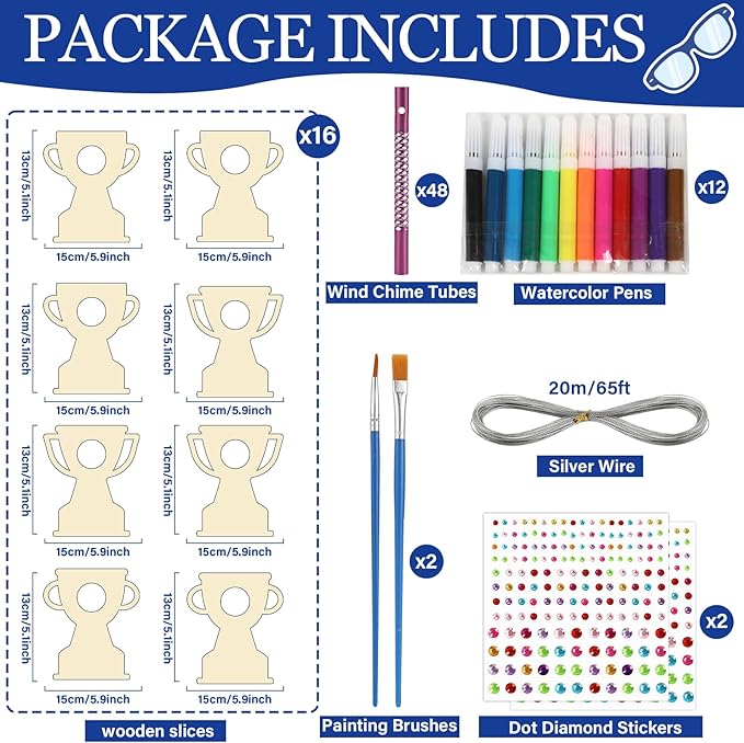 gisgfim 16 Pack Father’s Day Wind Chime Crafts Kits for Kids Make Your Own Trophy Wind Chime Wooden DIY Arts Craft Decoration for Father’s Day Party School Classroom Activity Art Project Supplies Gift