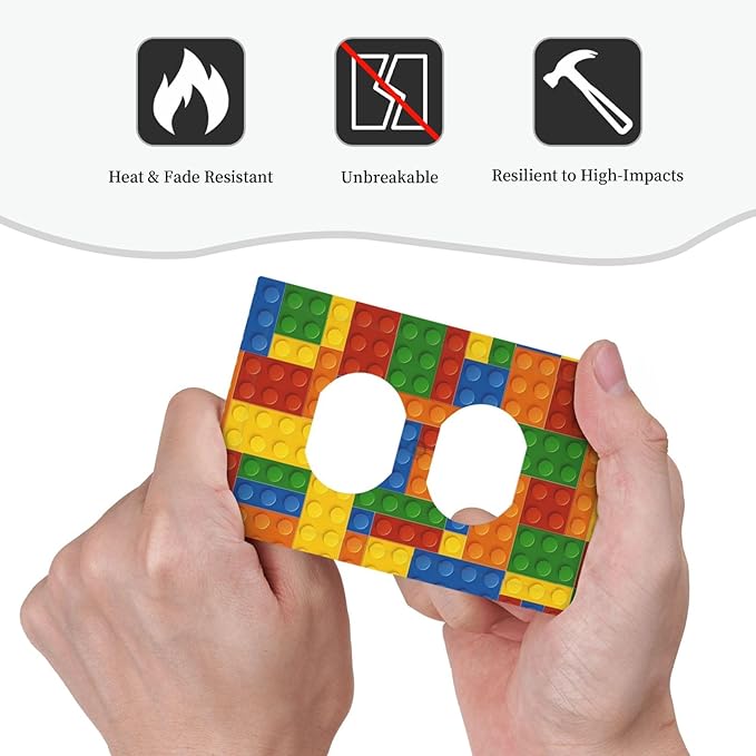 Outlet Covers Colorful Building Block 1 Gang Duplex Light Switch Cover Plate Decorative Wall Plates Electrical Switchplate Receptacle for Kids Room Home Decor（2 Pack）