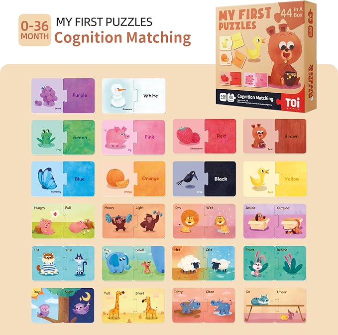 Toi 6 Packs Large Piece Toddler Jigsaw Puzzles for Kids Aged 1.5+, Animal Puzzle Floor Puzzles for Beginner, Preschool Learning Game for Boys Girls, Cognition Matching