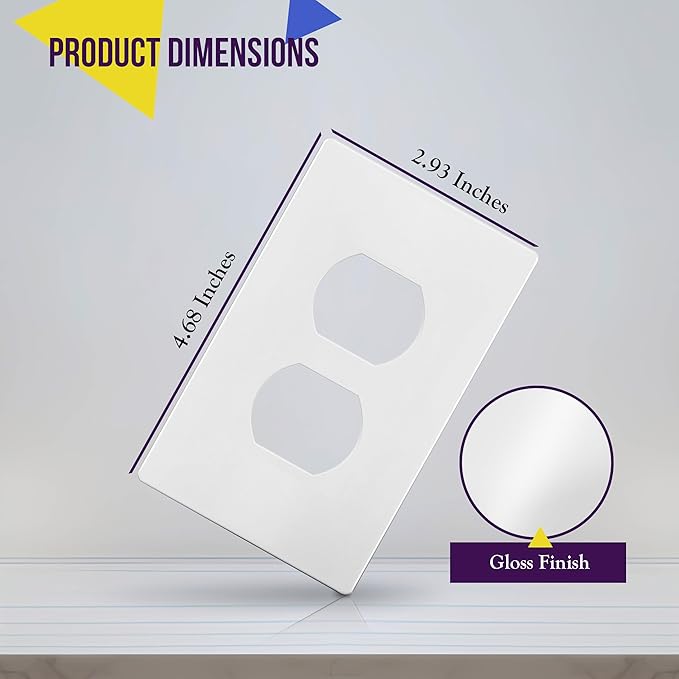 ENERLITES Screwless Duplex Wall Plates, Child Safe Receptacle Outlet Covers, Standard Size, 1-Gang 4.68"x 2.93", Unbreakable Polycarbonate Thermoplastic, UL Listed, SI8821-W-5PCS, Glossy, White
