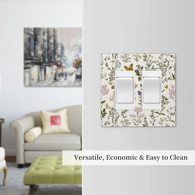 Decorative Outlet Covers Vintage Colorful Flowers Butterfly Floral 2 Gang Double Gfci Rocker Electrical Wall Panels Light Switch Cover Plate For Bed Room Living Room Decor