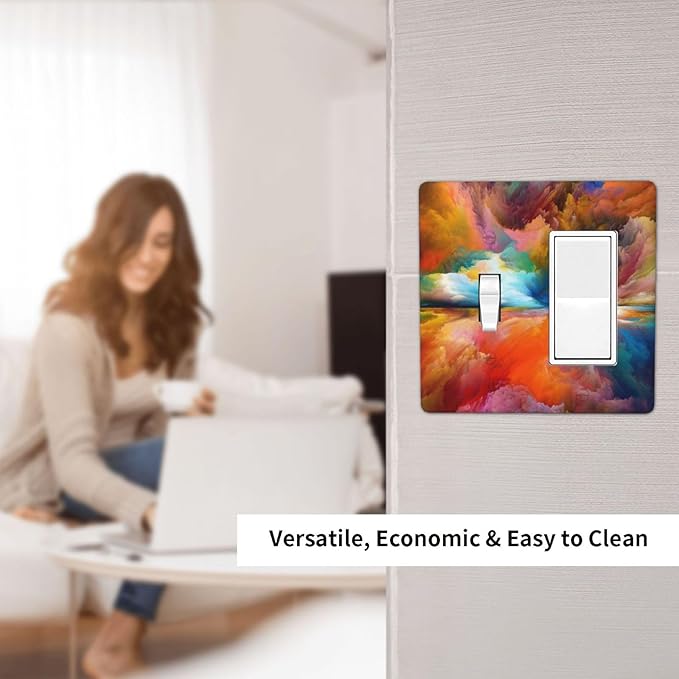 Decorative Outlet Covers Colorful Sunset Watercolor Clouds 2 Gang Wall Plate Single Toggle 1 Rocker Light Switch Cover Switch Plate Covers Faceplate for Bedroom Home Decor