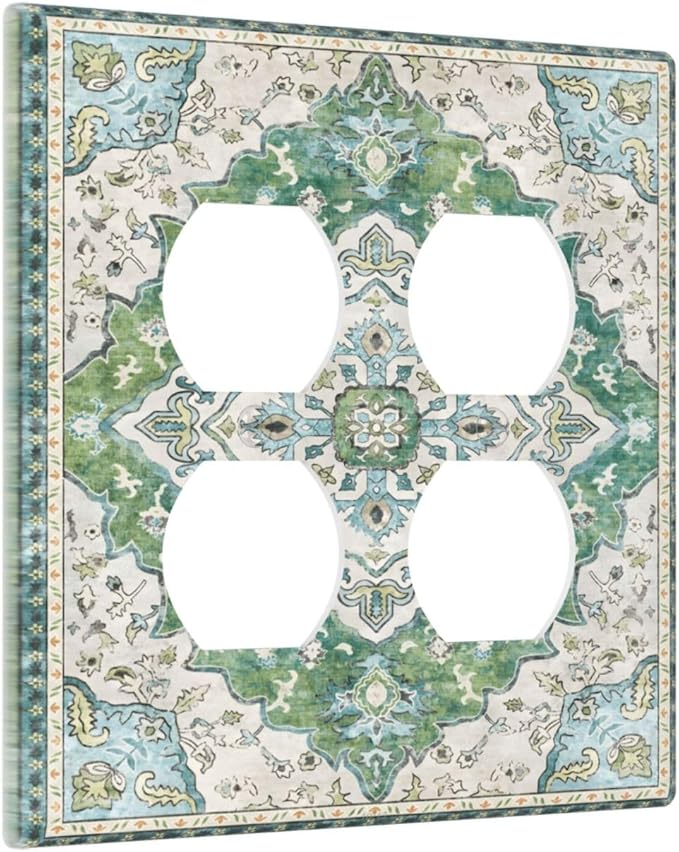 Sage Green Boho Vintage Floral Outlet Covers 2 Gang Double Duplex Decorative Light Switch Covers Electrical Wallplates Socket Faceplate for Bedroom Living Room Decor