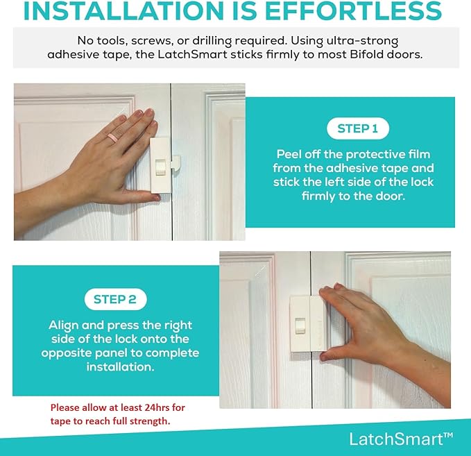 Bifold Door Lock (2 Pack), Child Safety Lock for Your Closet & Pantry, Automatically Locks to Keep Toddlers, Dogs, & Cats Out, Tool-Free Install