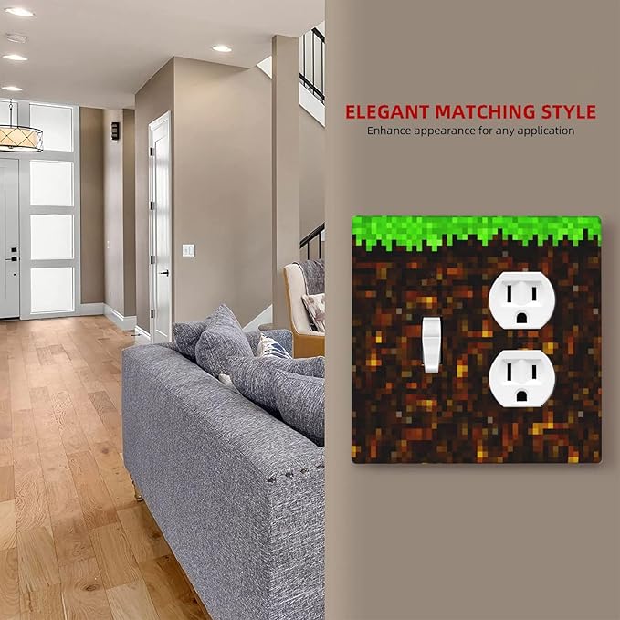 Outlet Covers Pixel Grass Block 2 Gang Decorative Switch Plates 1 Toggle Duplex Combo Light Switch Cover GFCI Electrical Wall Plates for Kids Room Home Decor